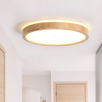 Round LED Wood Flush Mount Light