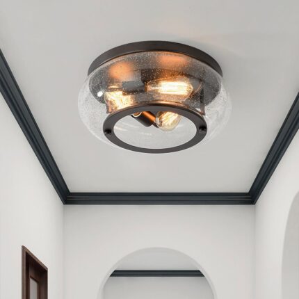 Modern Farmhouse Seeded Glass Round Ceiling Light